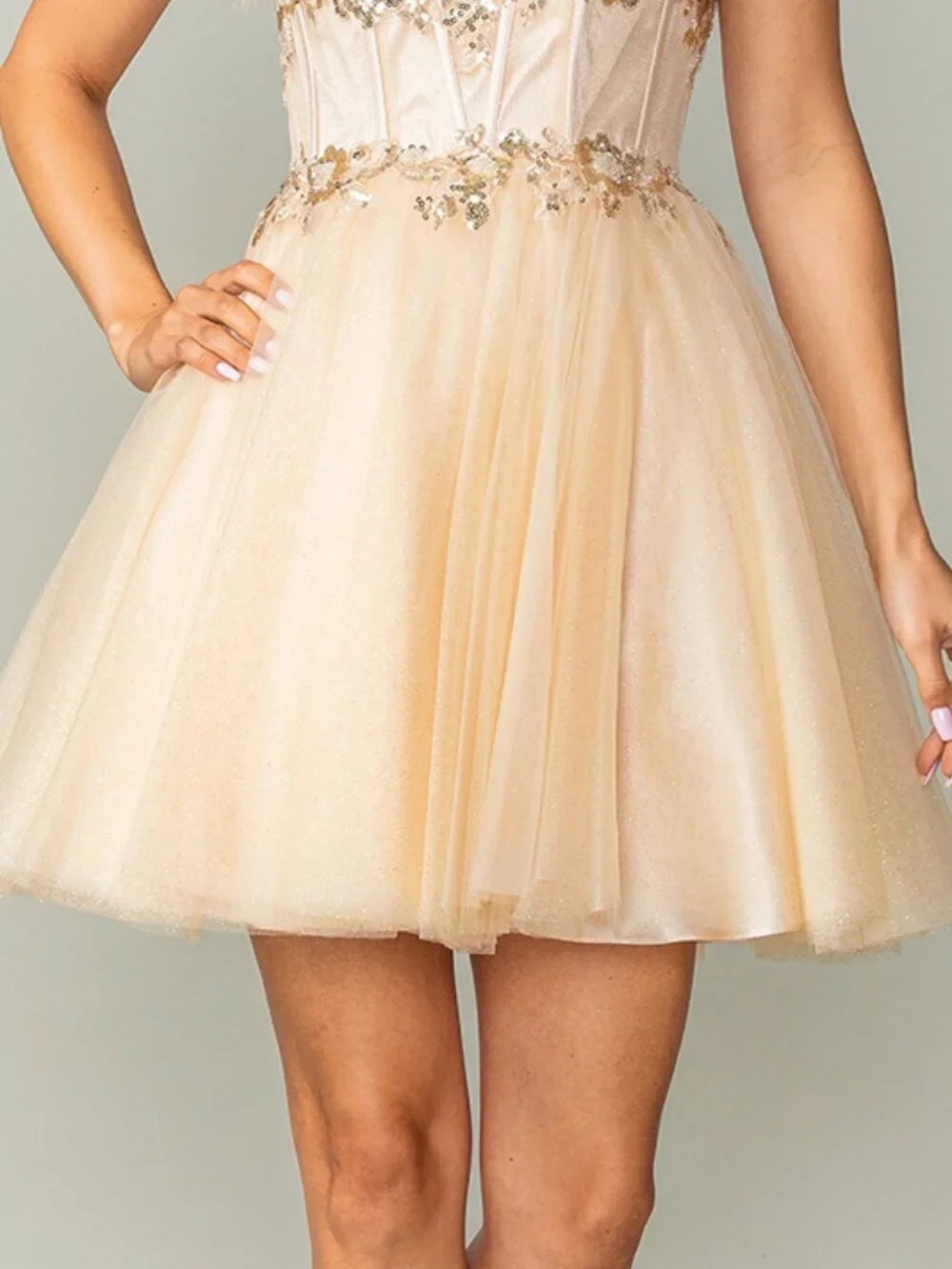 New Champagne Romantic Mini Homecoming Dress w/ Sequins Embroidery DQ 3374_9
